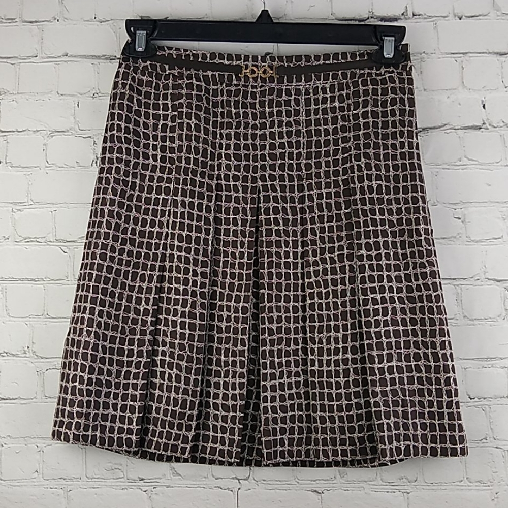 Ann Taylor Petites Silk Skirt 0P Brown White Silk